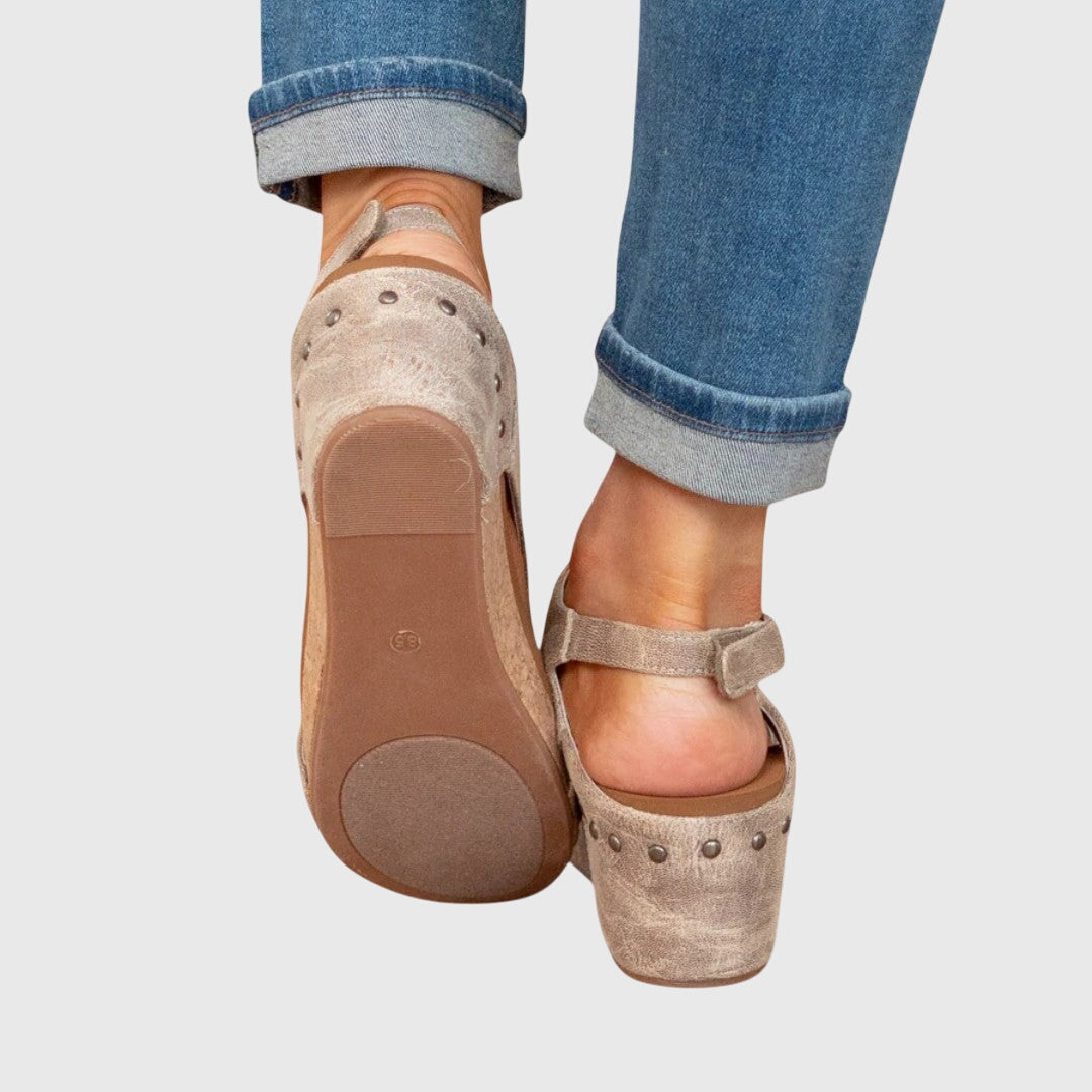 Sandalias ortopédicas de plataforma para mujer, con punta abierta y cuña, suela con acabado de corcho