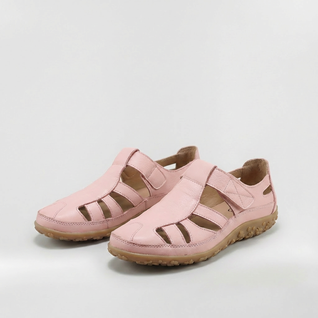 Sandalias de mujer con punta cerrada y tiras, zapatos para caminar de cuero transpirable con suela cómoda