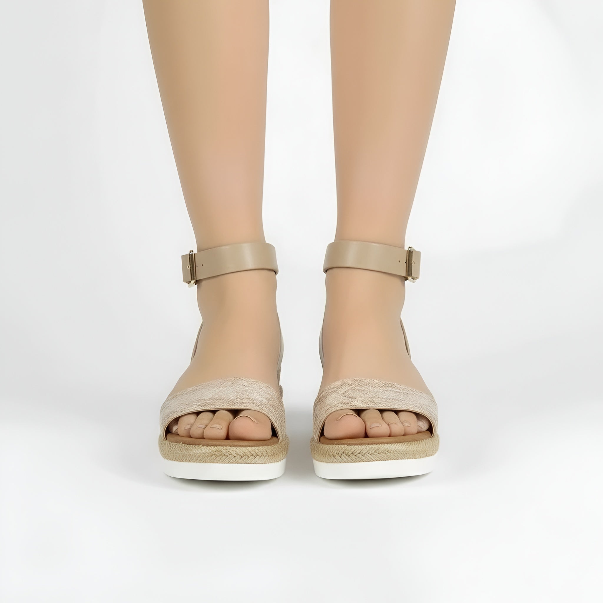 Sandales plates pour femmes à bride cheville, bout ouvert, chaussures décontractées avec semelle ergonomique
