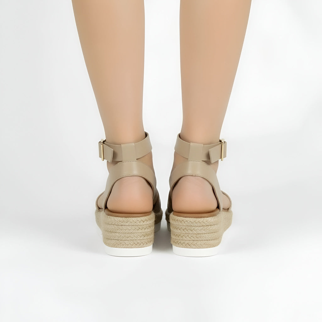 Sandales plates pour femmes à bride cheville, bout ouvert, chaussures décontractées avec semelle ergonomique