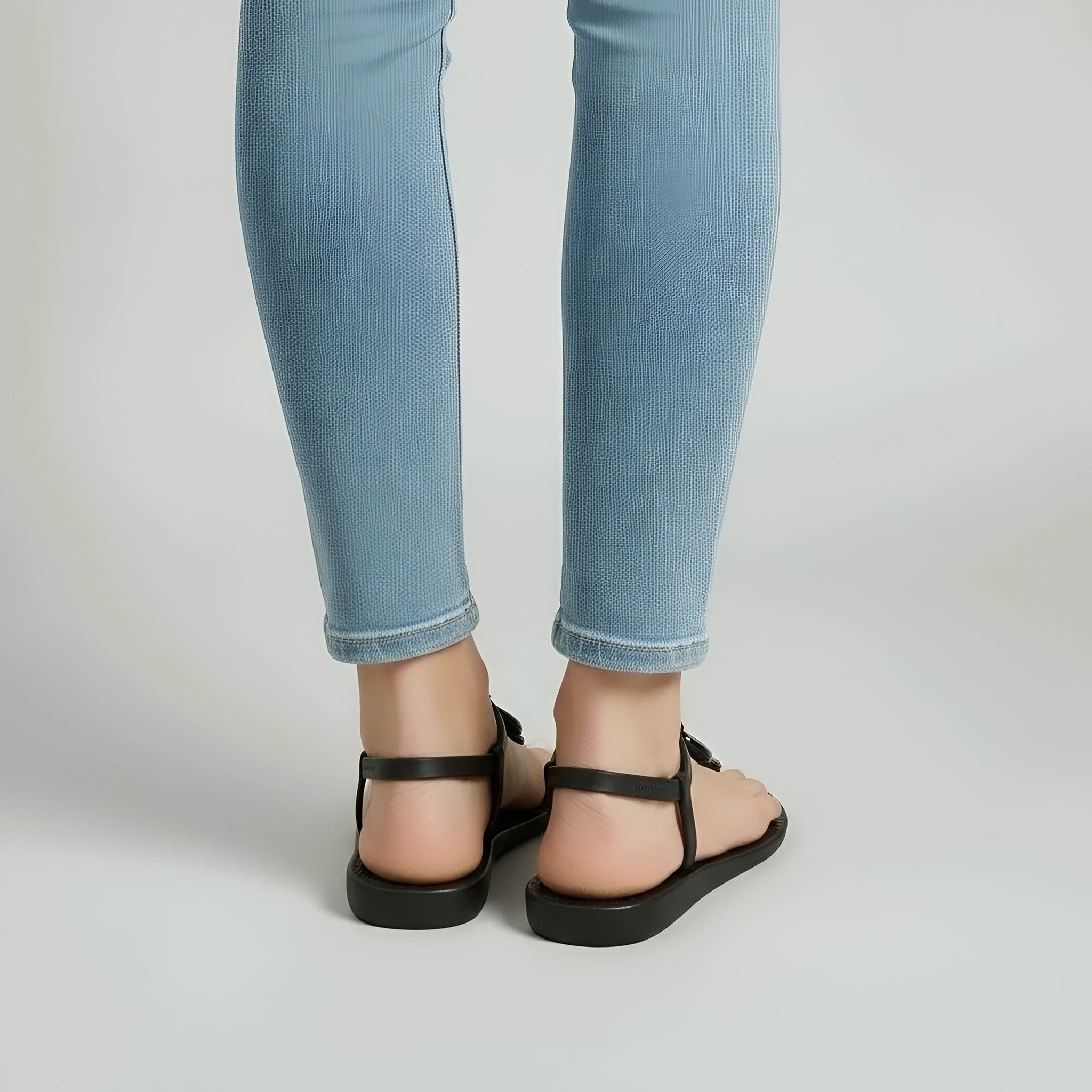 Sandales plates pour femmes avec bride de cheville et anneaux décoratifs circulaires