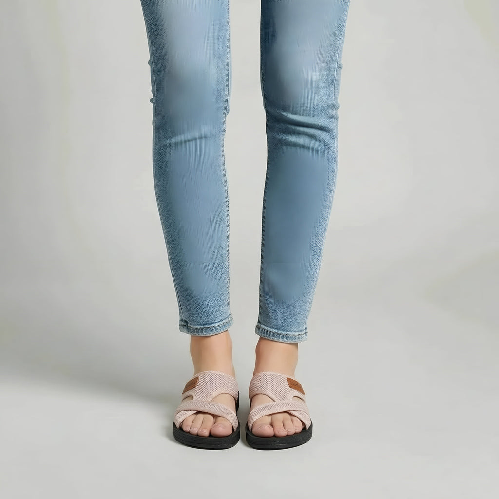 Sandalias tipo slide de tela de malla para mujer, transpirables, planas y ergonómicas, chanclas flip flop