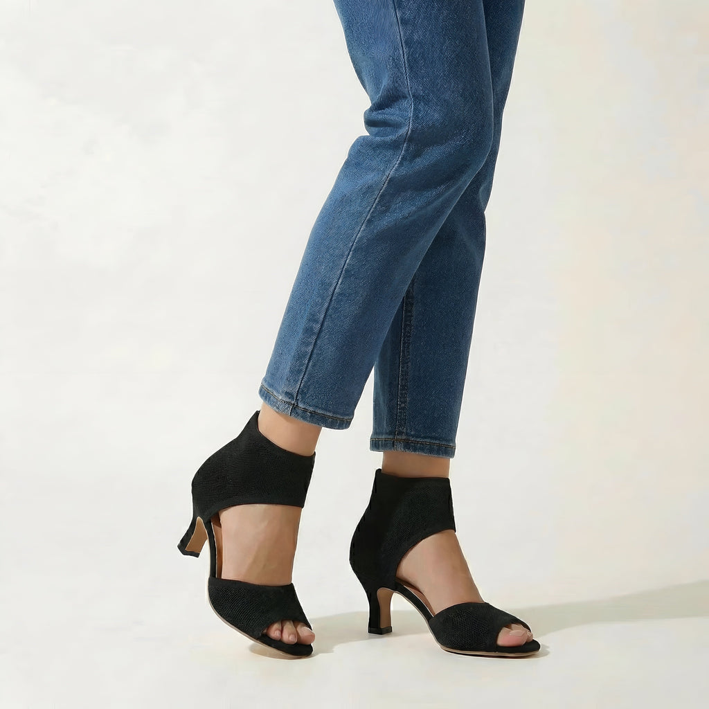 Sandales à talon moyen pour femmes, bout ouvert, bride à la cheville, chaussures de soirée pour événements formels