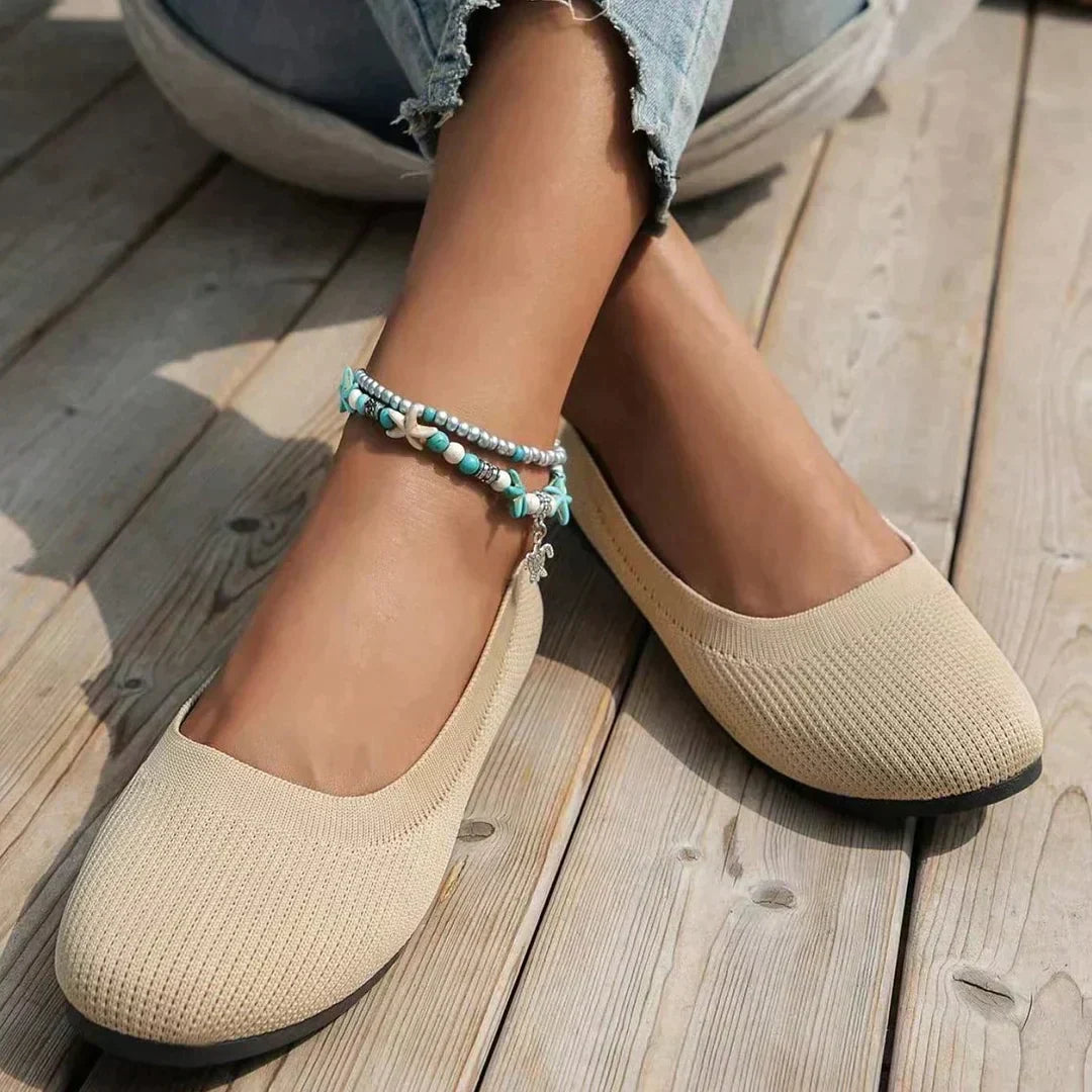 Ballerines à bout rond pour femmes en mesh avec design à enfiler et semelle en caoutchouc