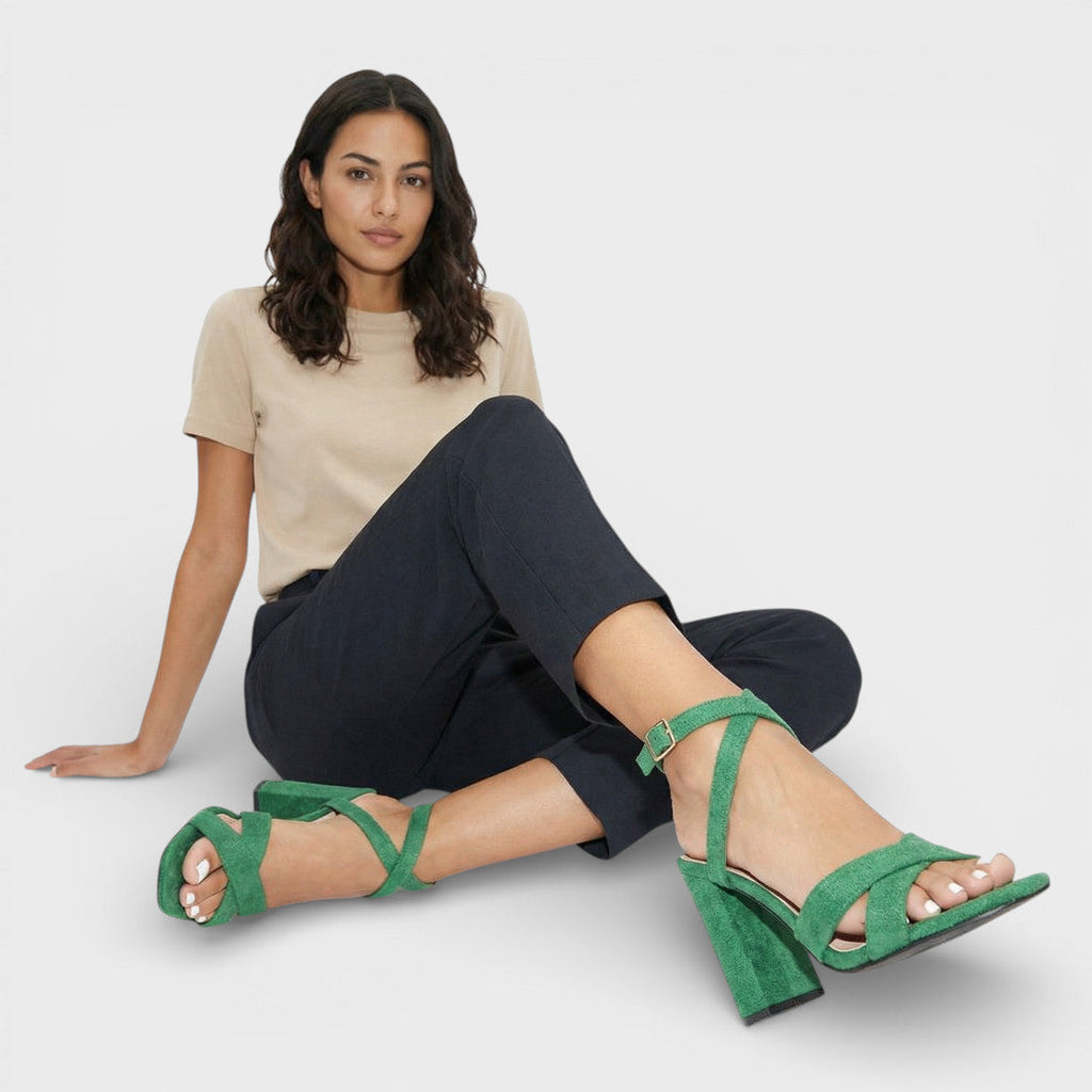 Sandalias de tacón bloque con tiras para mujer, zapatos de vestir de punta cuadrada para eventos formales
