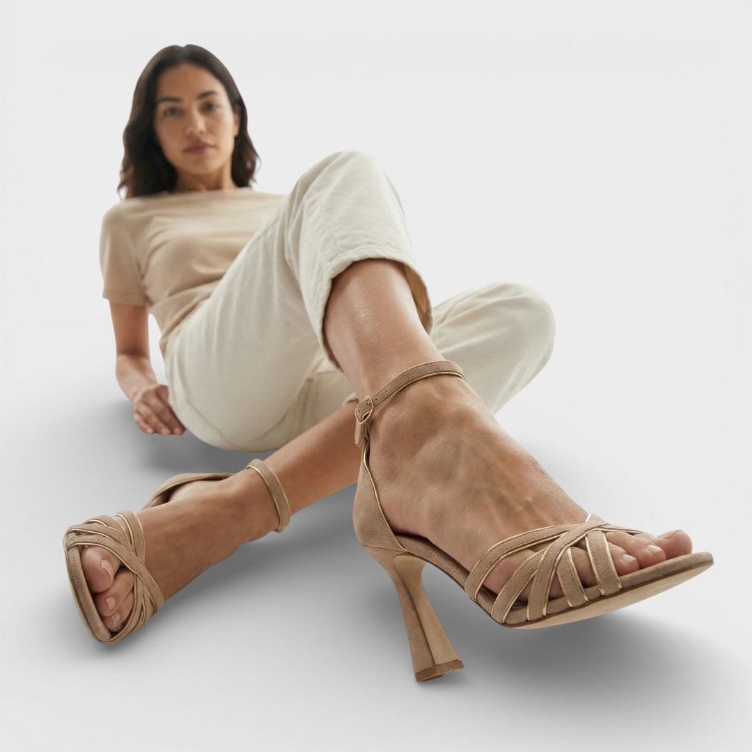 Sandales à talon bas pour femmes, patchwork, bout ouvert, finition en daim, chaussures confortables