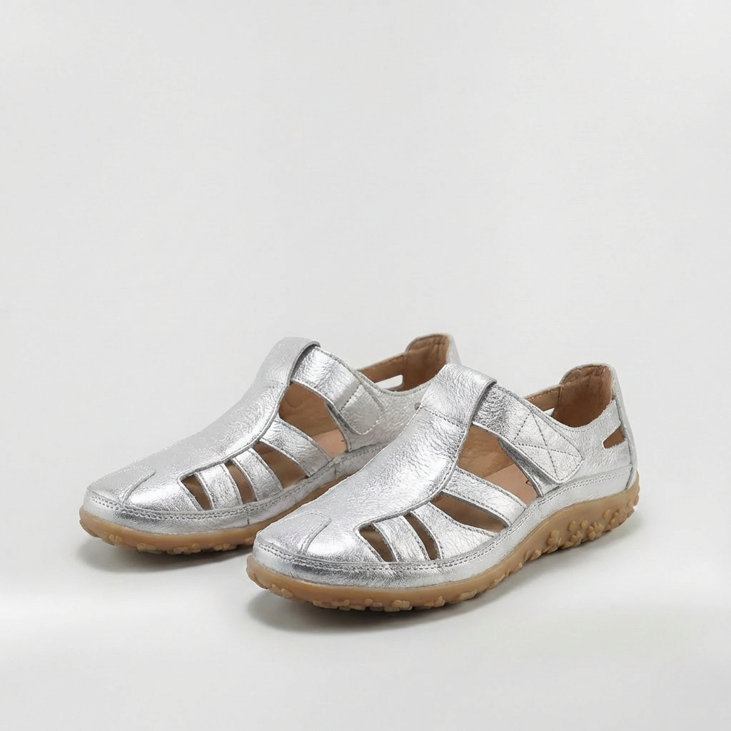 Sandalias de mujer con punta cerrada y tiras, zapatos para caminar de cuero transpirable con suela cómoda