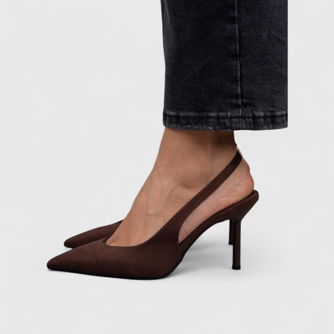 Ortopediska stilettklackar för kvinnor med spetsig tå - slingback-rem och dämpat hålfotsstöd