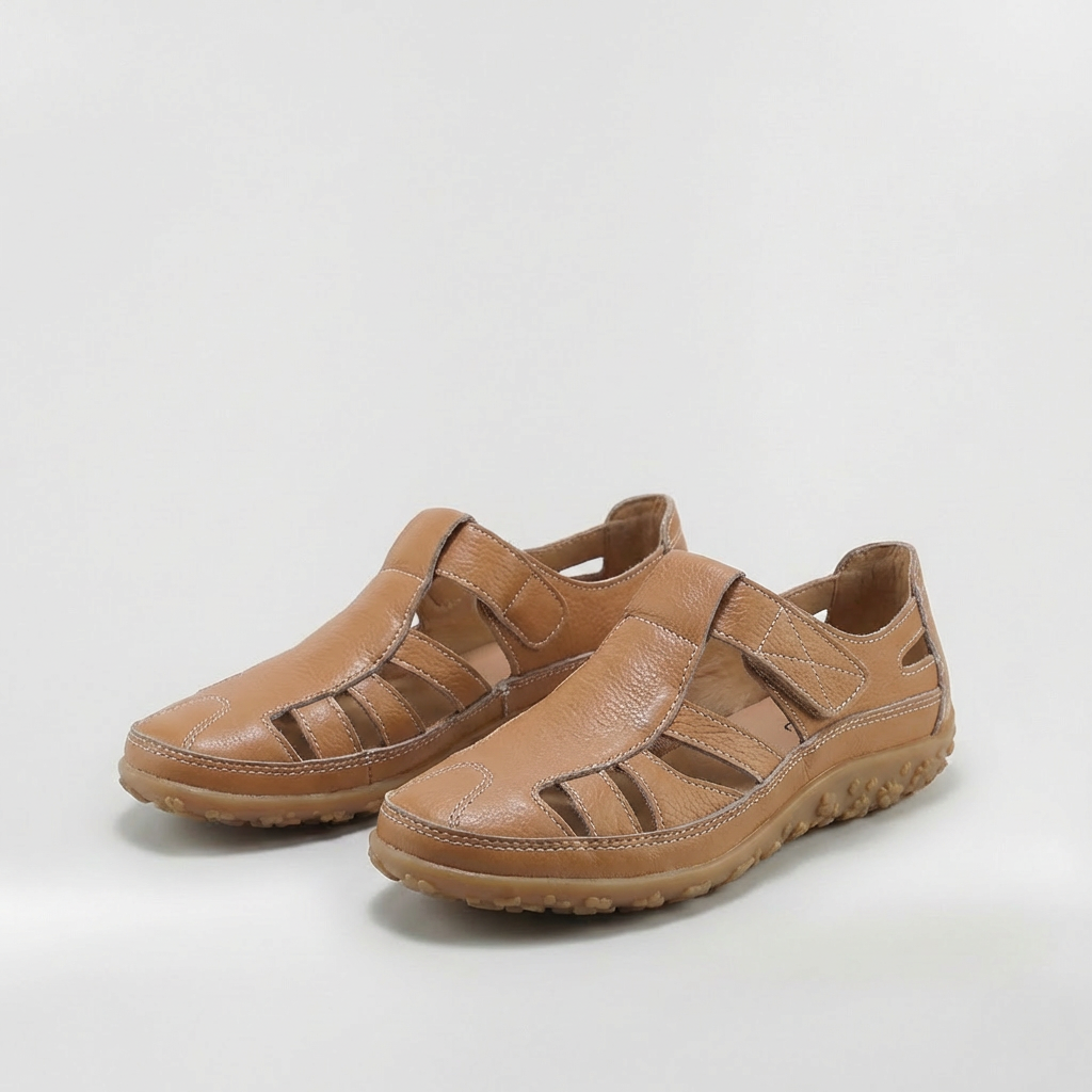 Sandalias de mujer con punta cerrada y tiras, zapatos para caminar de cuero transpirable con suela cómoda
