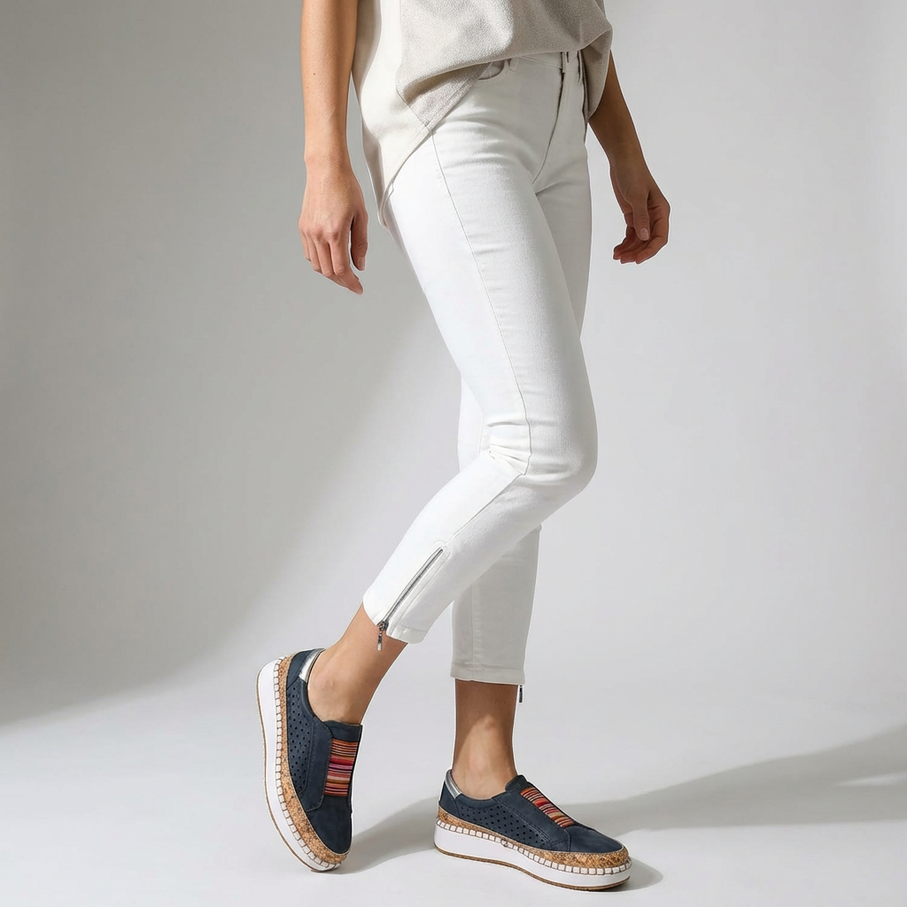 Mocassini ortopedici slip-on con plateau e tomaia in camoscio di supporto