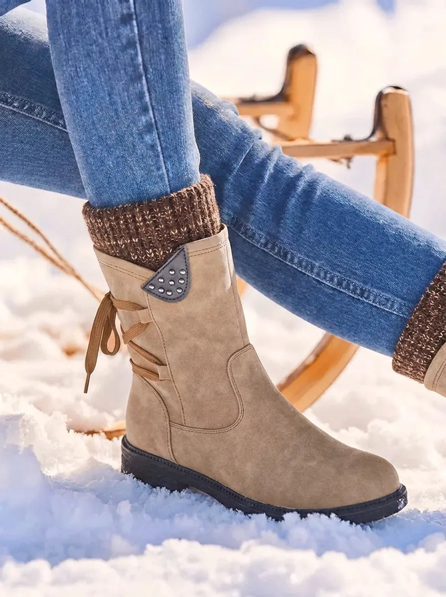 Women’s Arch Support Waterproof Mid Calf Boots – Shock Absorbing Sole, Zip Entry