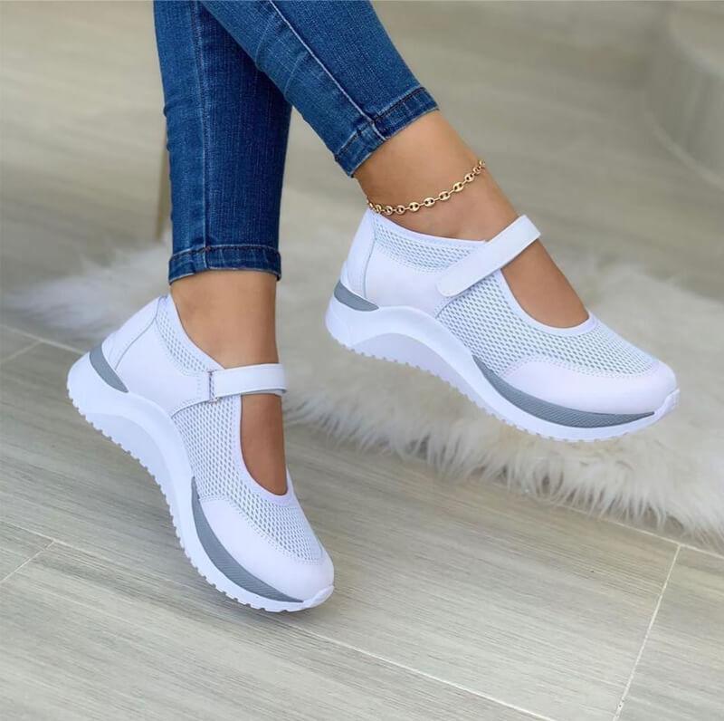 Women's Slip-On Walking Shoes Knitted Mesh Breathable Orthopedic Sneakers Thick Sole