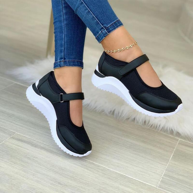 Women's Slip-On Walking Shoes Knitted Mesh Breathable Orthopedic Sneakers Thick Sole