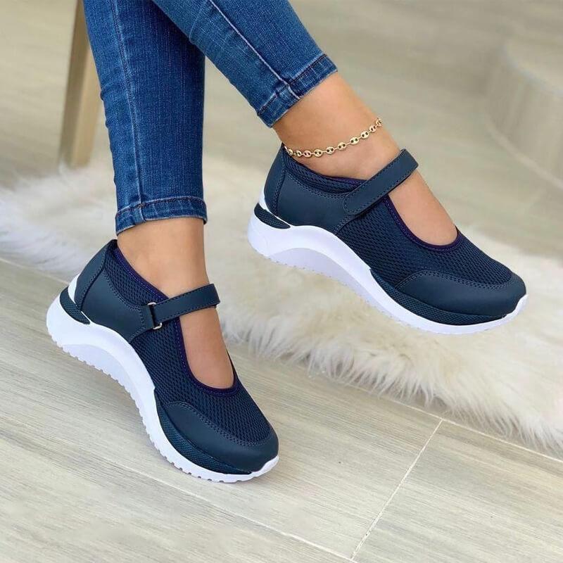 Women's Slip-On Walking Shoes Knitted Mesh Breathable Orthopedic Sneakers Thick Sole