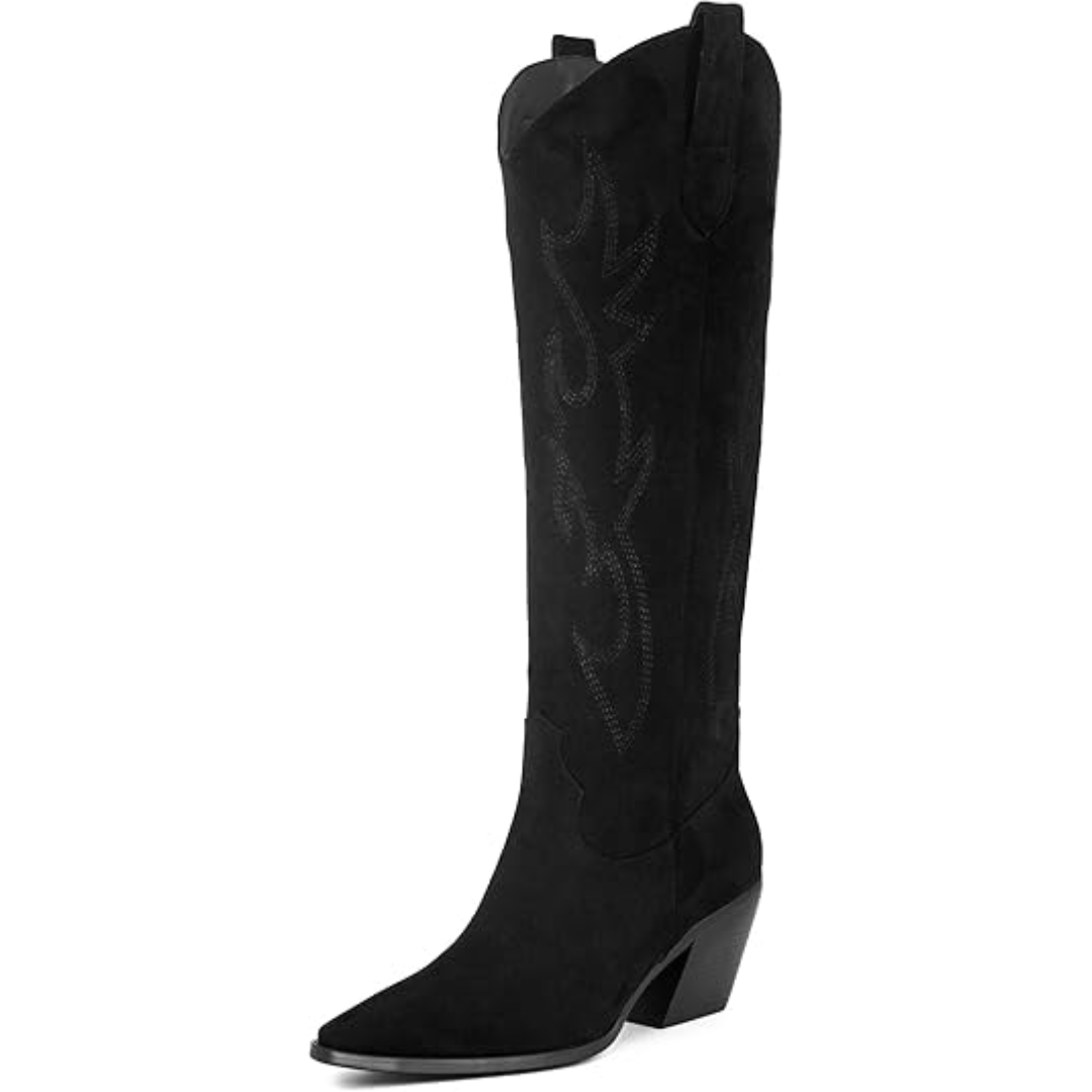 Women's Comfort Knee-High Western Boots – Block Heel Support, Slip-On Fit