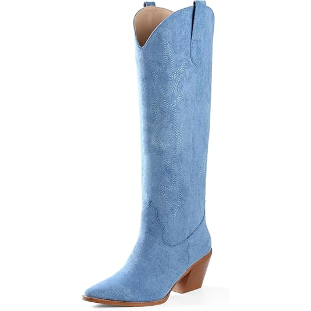 Women's Comfort Knee-High Western Boots – Block Heel Support, Slip-On Fit
