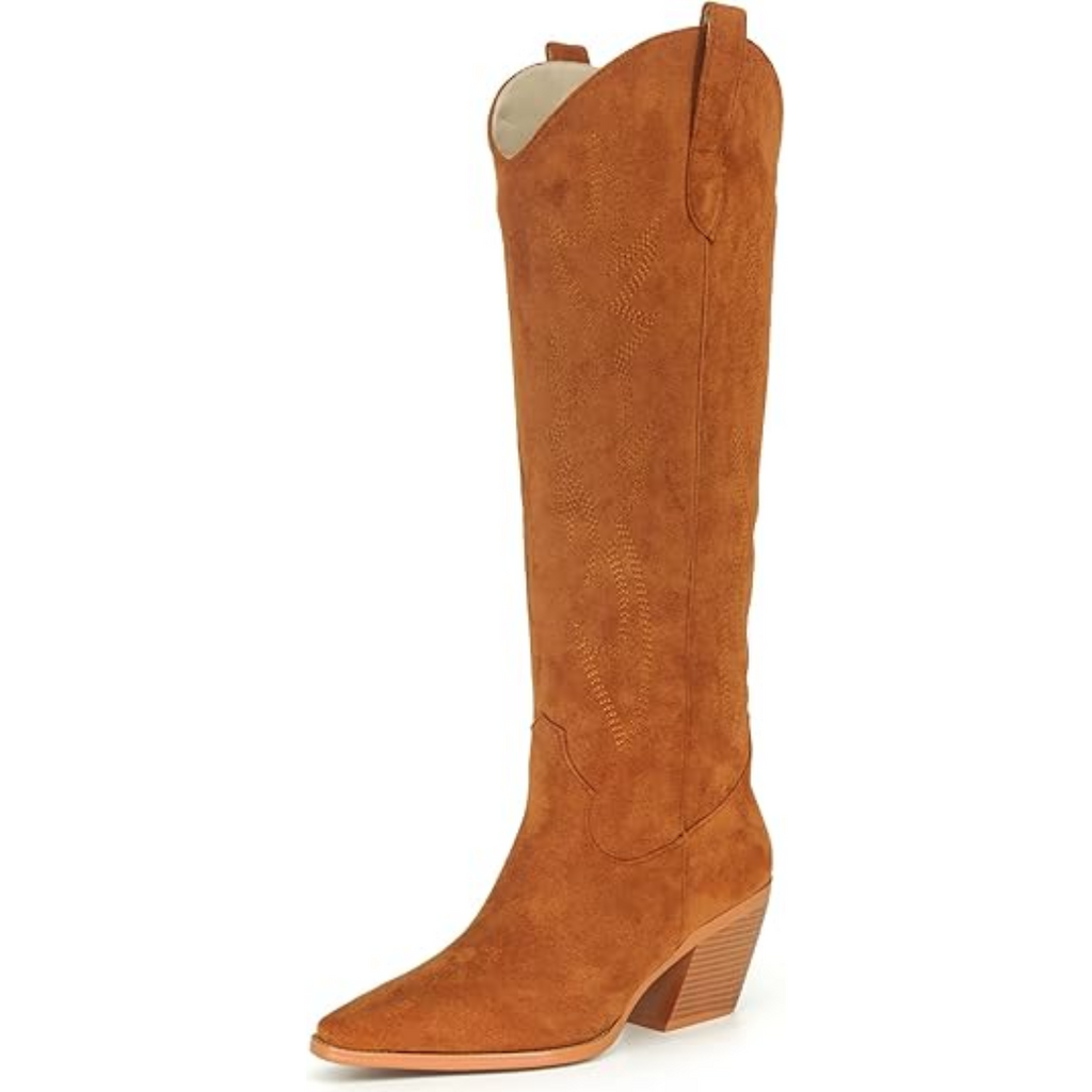 Bottes western confortables pour femmes jusqu’au genou – maintien par talon carré, enfilage facile