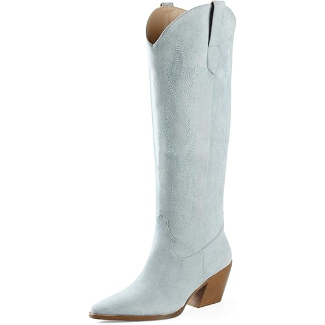 Bottes western confortables pour femmes jusqu’au genou – maintien par talon carré, enfilage facile