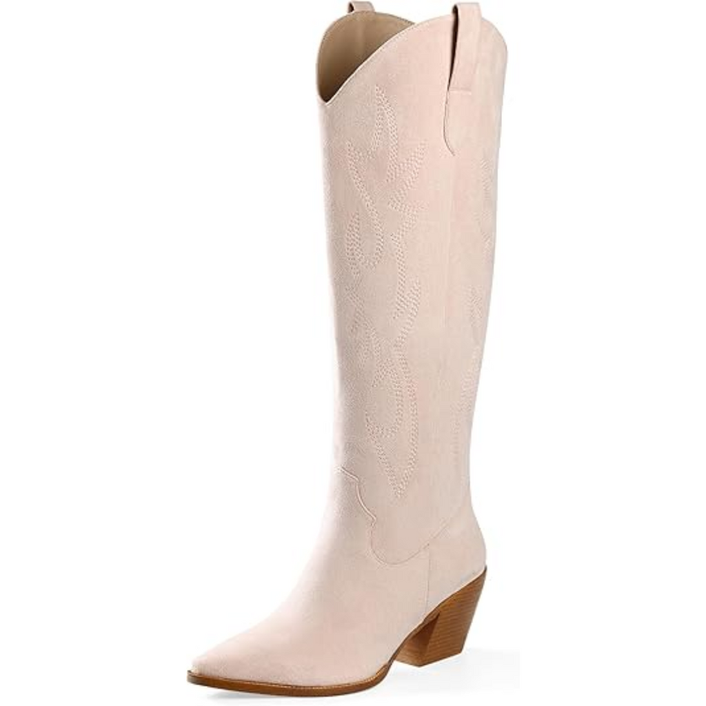 Bottes western confortables pour femmes jusqu’au genou – maintien par talon carré, enfilage facile
