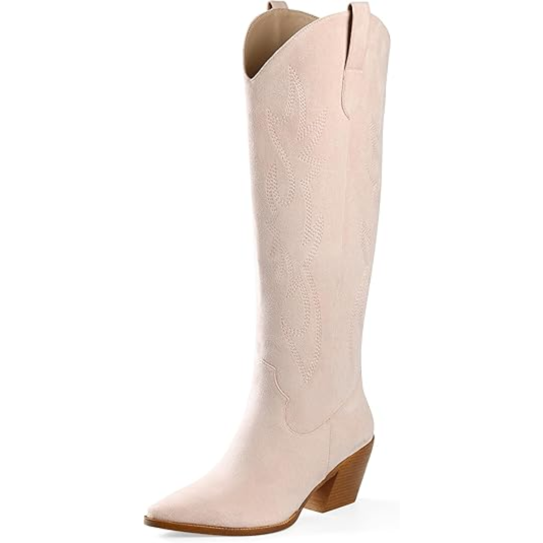 Women's Comfort Knee-High Western Boots – Block Heel Support, Slip-On Fit
