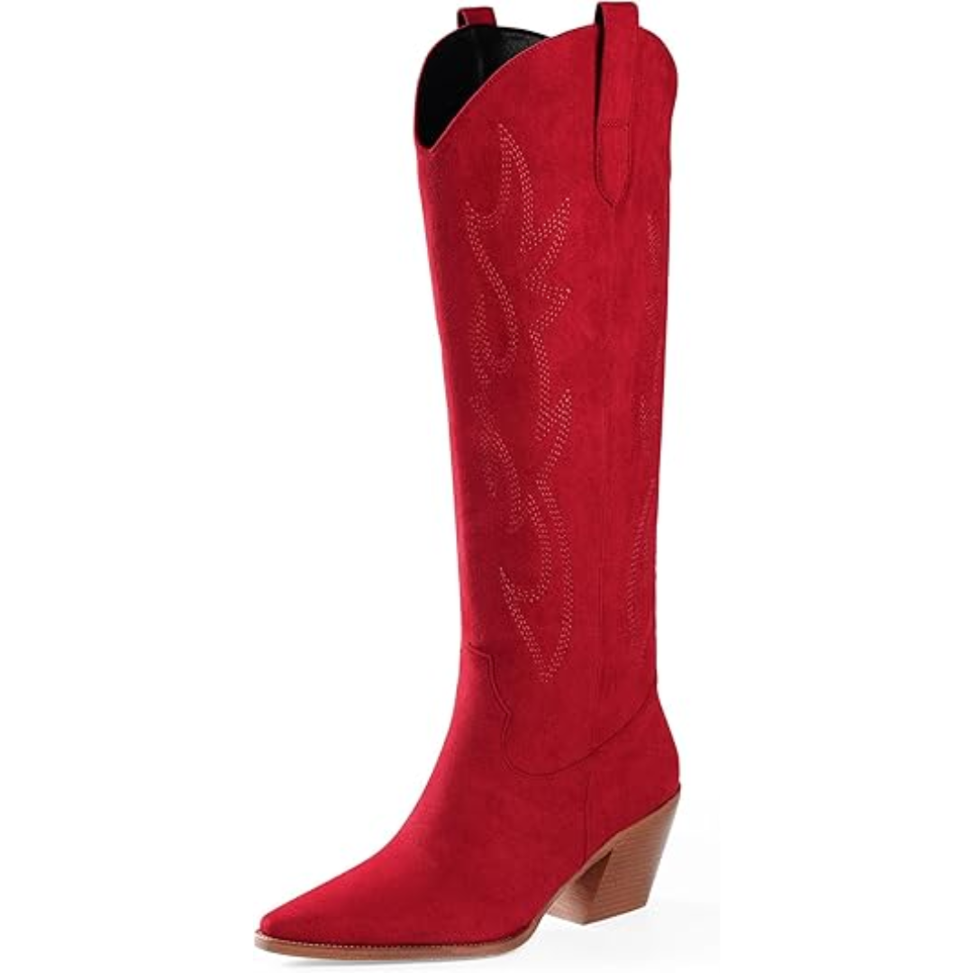 Women's Comfort Knee-High Western Boots – Block Heel Support, Slip-On Fit