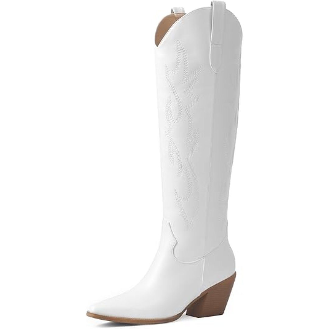 Women's Comfort Knee-High Western Boots – Block Heel Support, Slip-On Fit