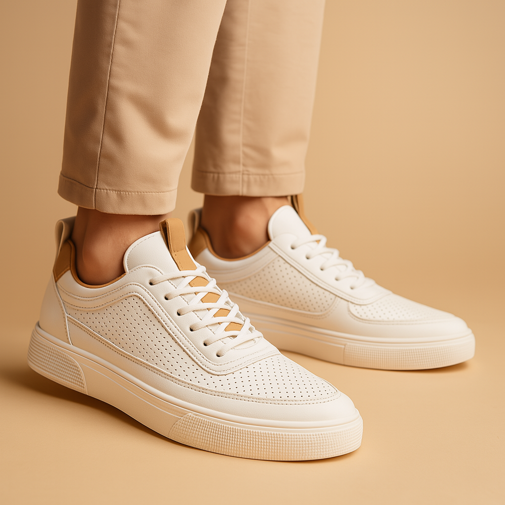 Baskets pour hommes, chaussures de marche légères et respirantes en cuir collé