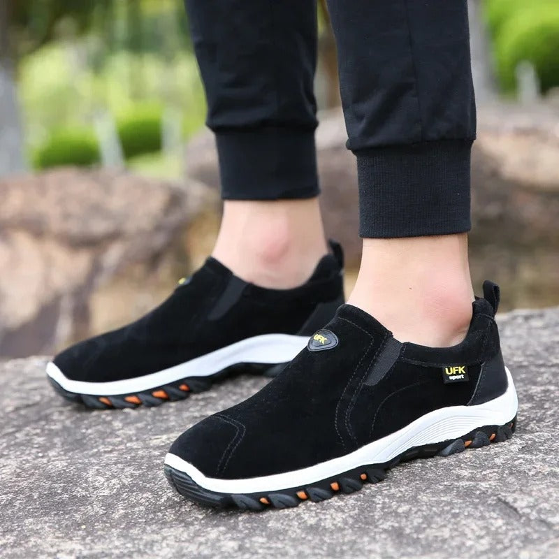 Zapatos ortopédicos de senderismo para hombre, mocasines de lona sin cordones con soporte para el arco