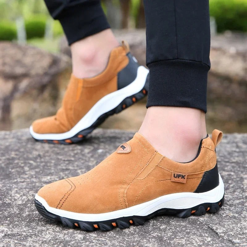 Zapatos ortopédicos de senderismo para hombre, mocasines de lona sin cordones con soporte para el arco