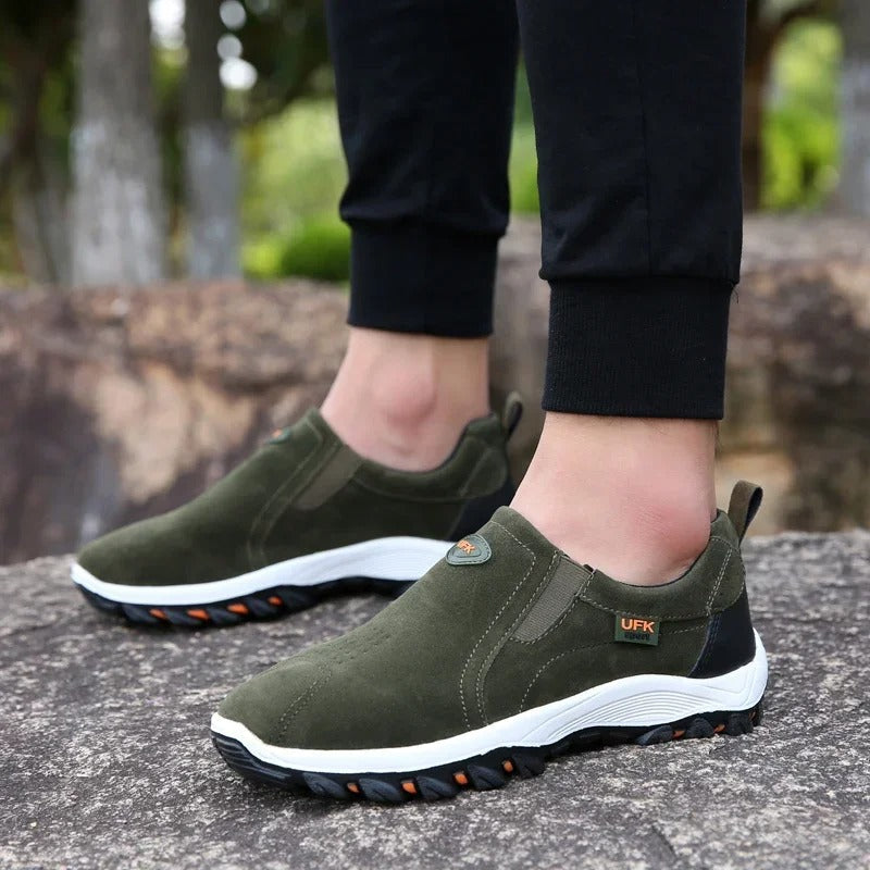 Zapatos ortopédicos de senderismo para hombre, mocasines de lona sin cordones con soporte para el arco