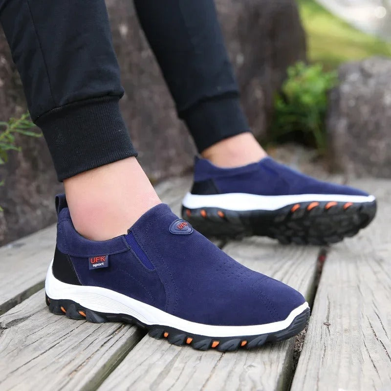 Zapatos ortopédicos de senderismo para hombre, mocasines de lona sin cordones con soporte para el arco