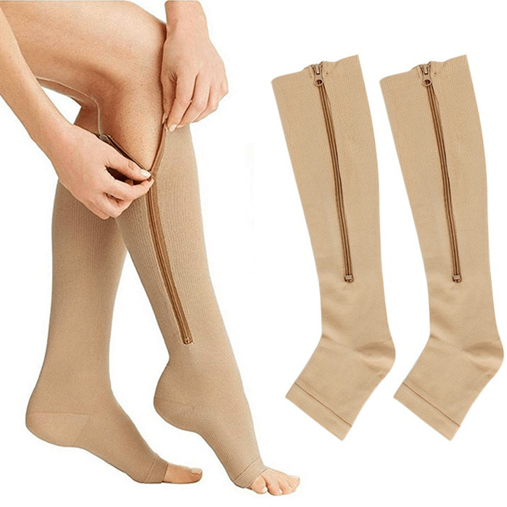 Unisex Zipper Compression Socks Knee High Support Stockings for Varicose Veins