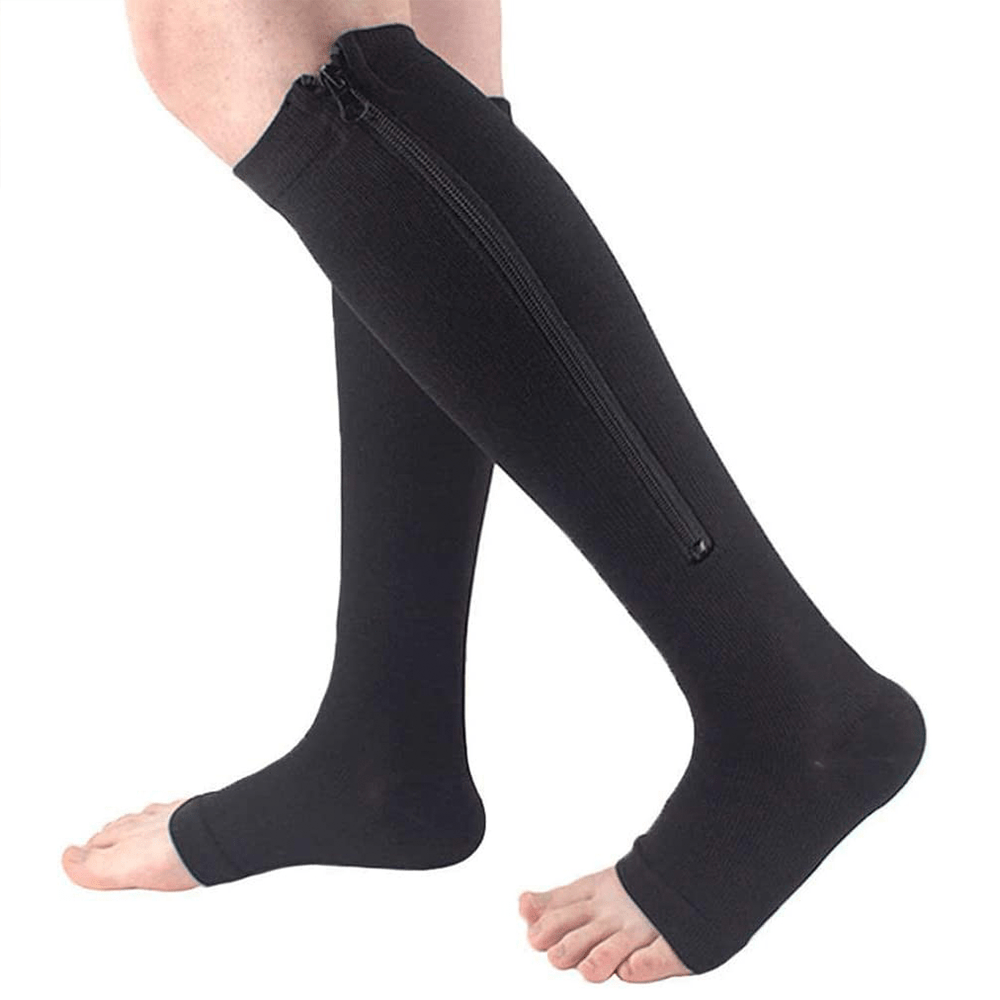 Unisex Zipper Compression Socks Knee High Support Stockings for Varicose Veins