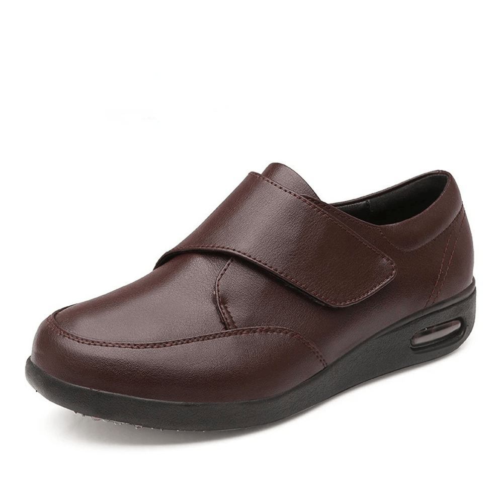 Men's Genuine Leather Orthopedic Walking Shoes with Air Cushion and Hook and Loop