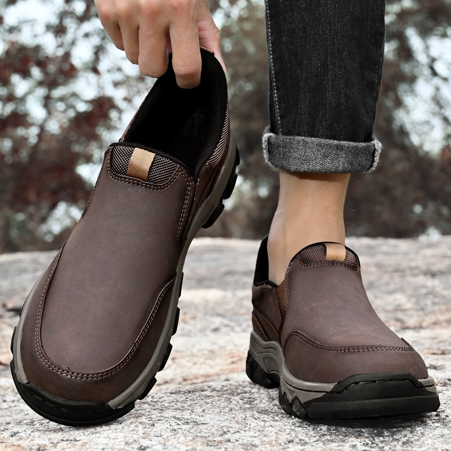 Pantofi ortopedici pentru bărbați, slip-on, din piele, casual, pentru mers pe jos