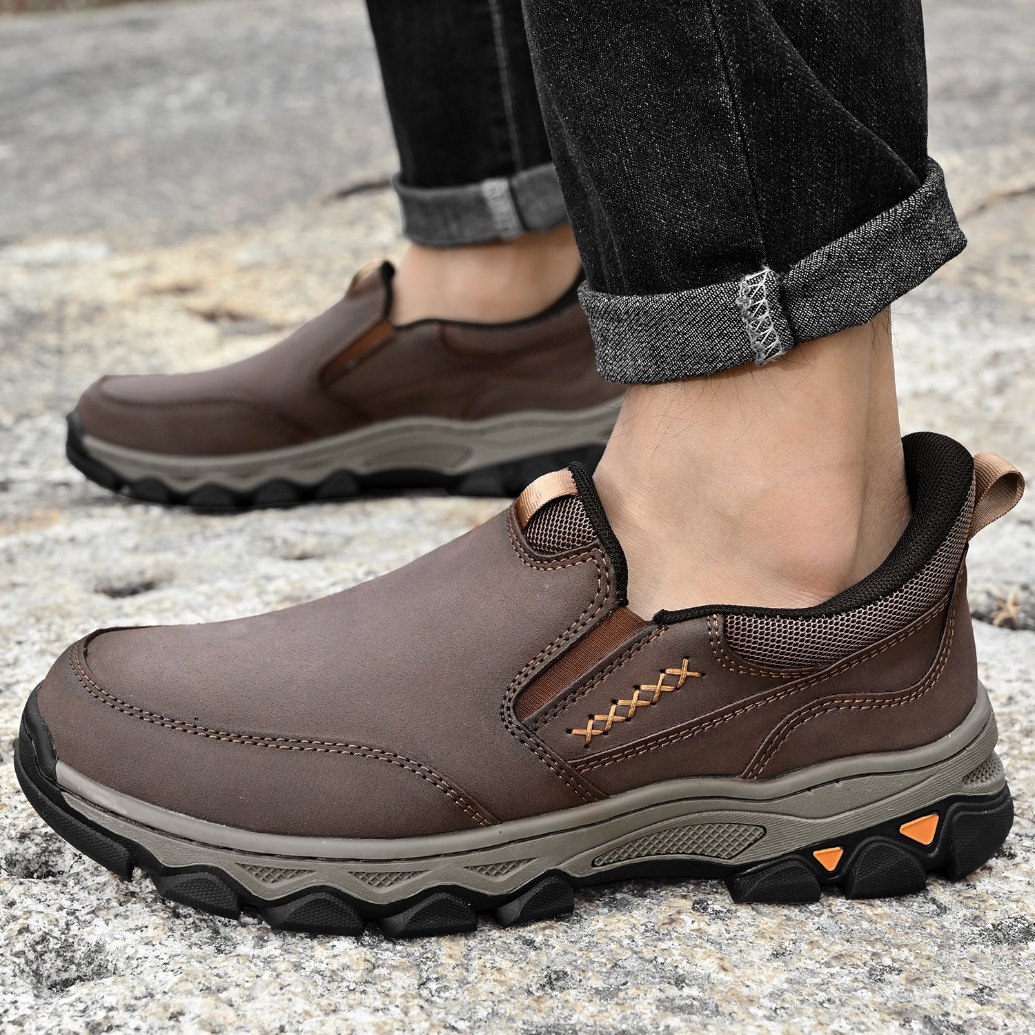 Pantofi ortopedici pentru bărbați, slip-on, din piele, casual, pentru mers pe jos
