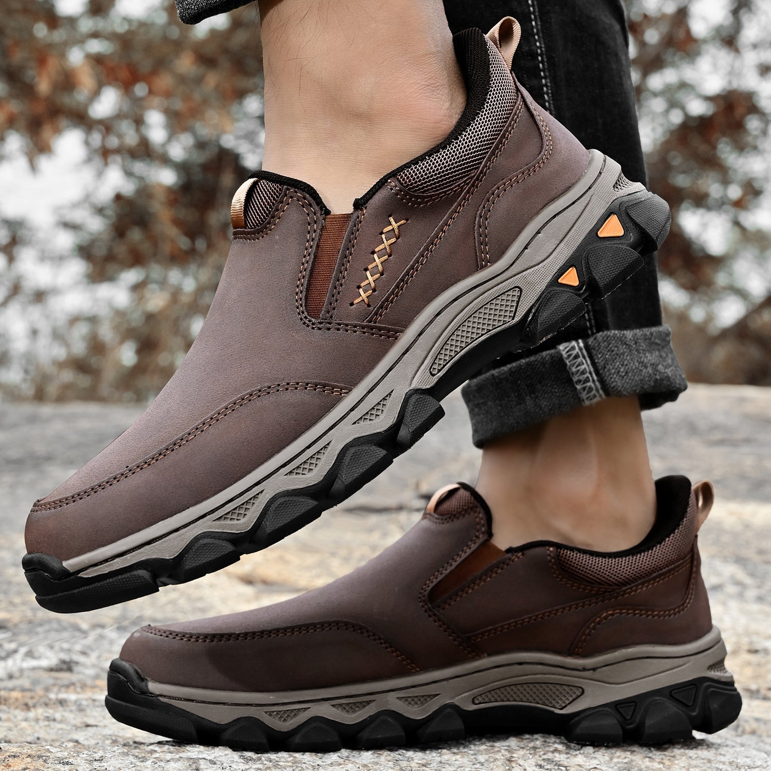 Pantofi ortopedici pentru bărbați, slip-on, din piele, casual, pentru mers pe jos