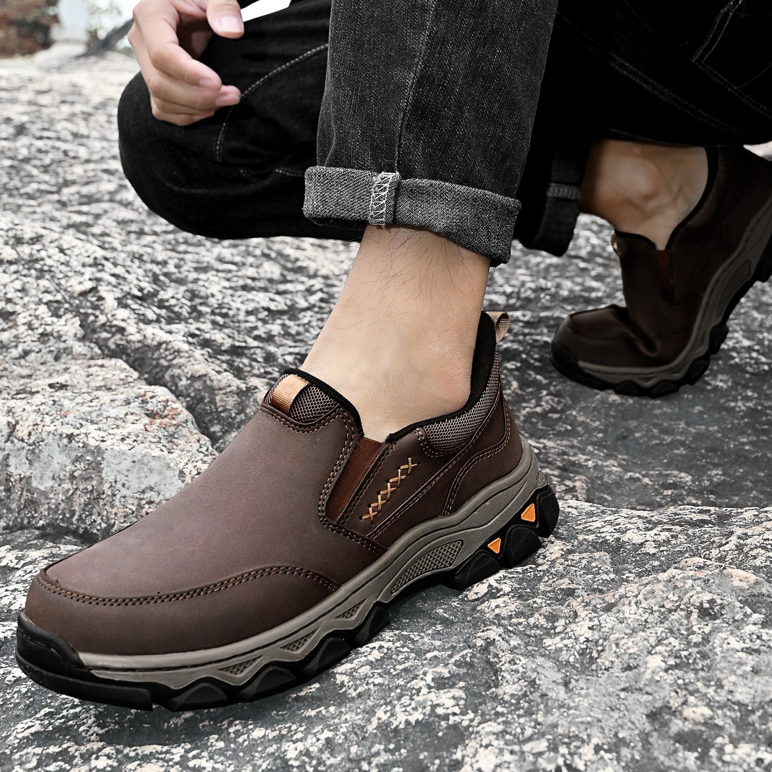 Pantofi ortopedici pentru bărbați, slip-on, din piele, casual, pentru mers pe jos