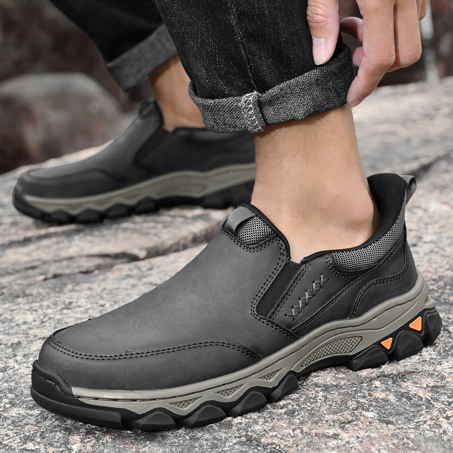 Pantofi ortopedici pentru bărbați, slip-on, din piele, casual, pentru mers pe jos
