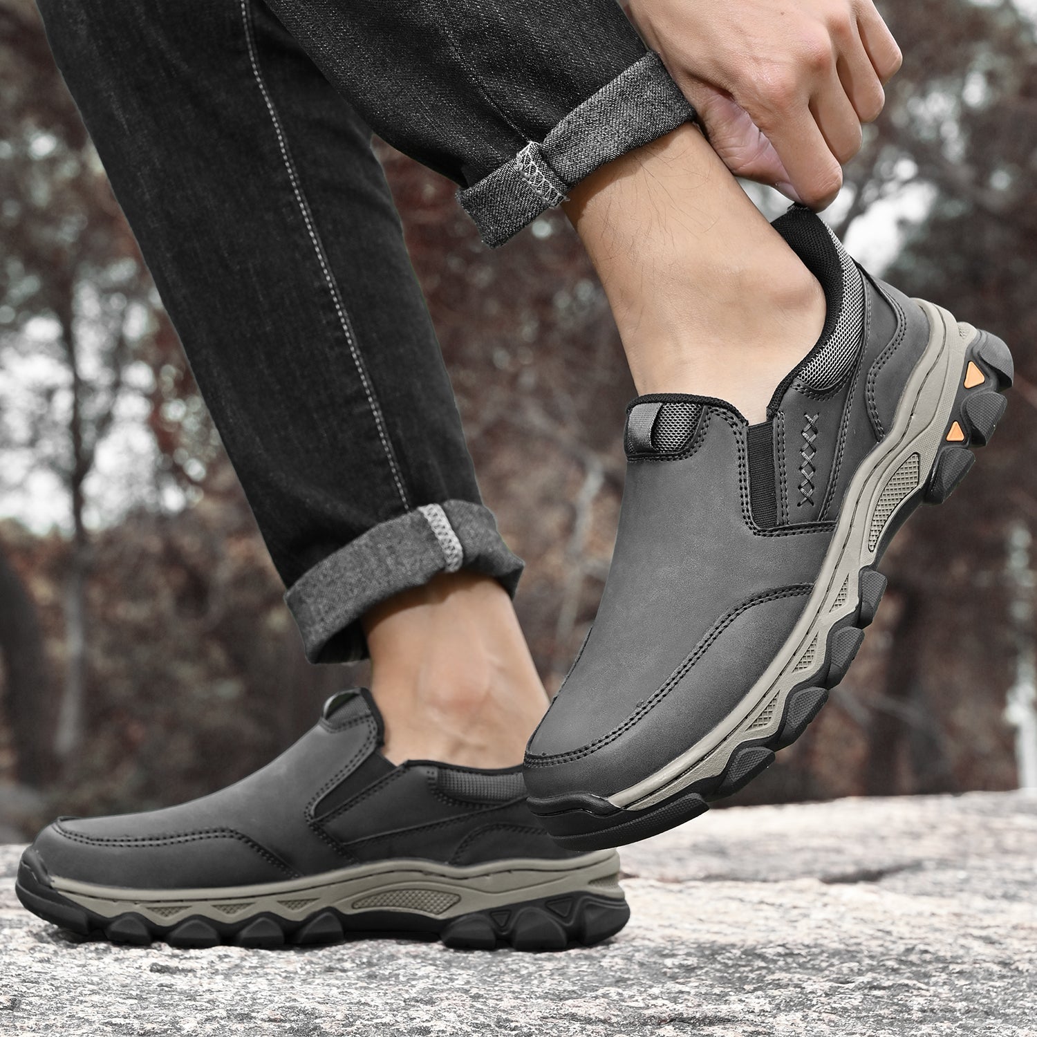 Pantofi ortopedici pentru bărbați, slip-on, din piele, casual, pentru mers pe jos
