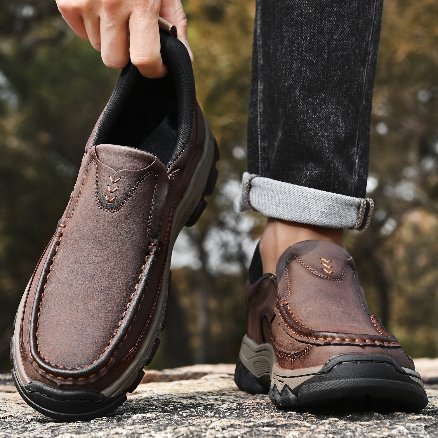 Pantofi ortopedici pentru bărbați, slip-on, din piele, casual, pentru mers pe jos