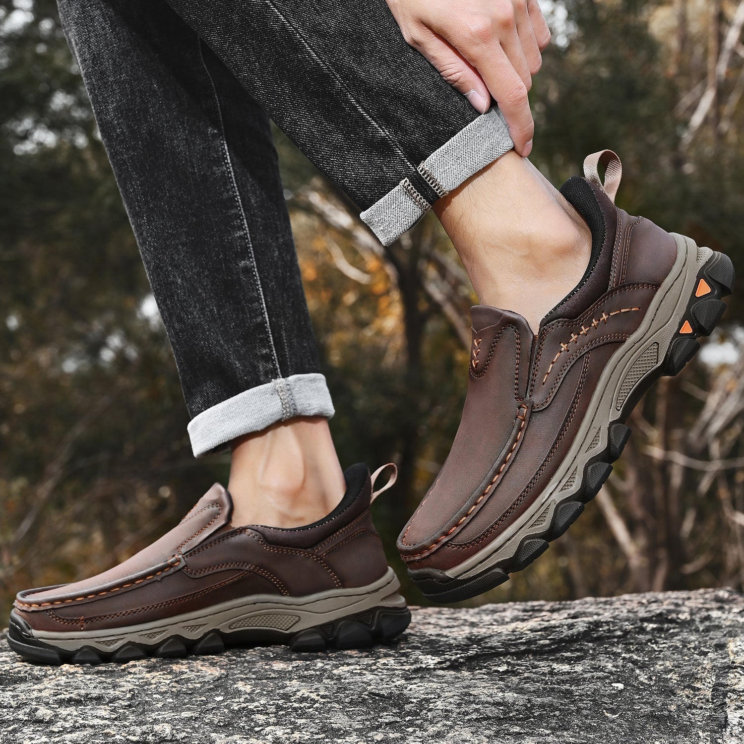 Pantofi ortopedici pentru bărbați, slip-on, din piele, casual, pentru mers pe jos