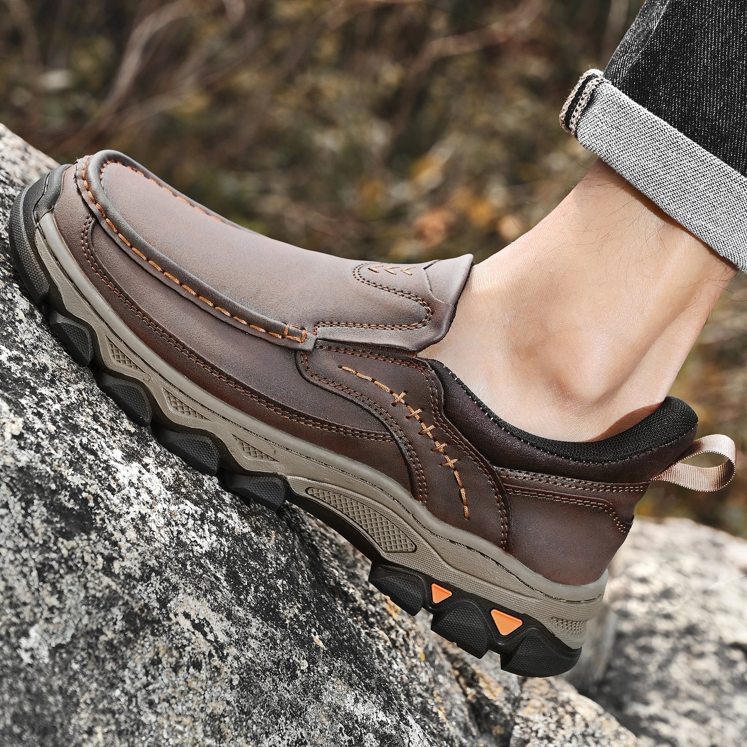 Pantofi ortopedici pentru bărbați, slip-on, din piele, casual, pentru mers pe jos
