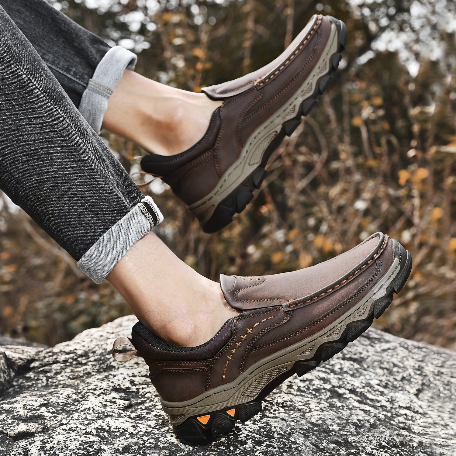 Pantofi ortopedici pentru bărbați, slip-on, din piele, casual, pentru mers pe jos