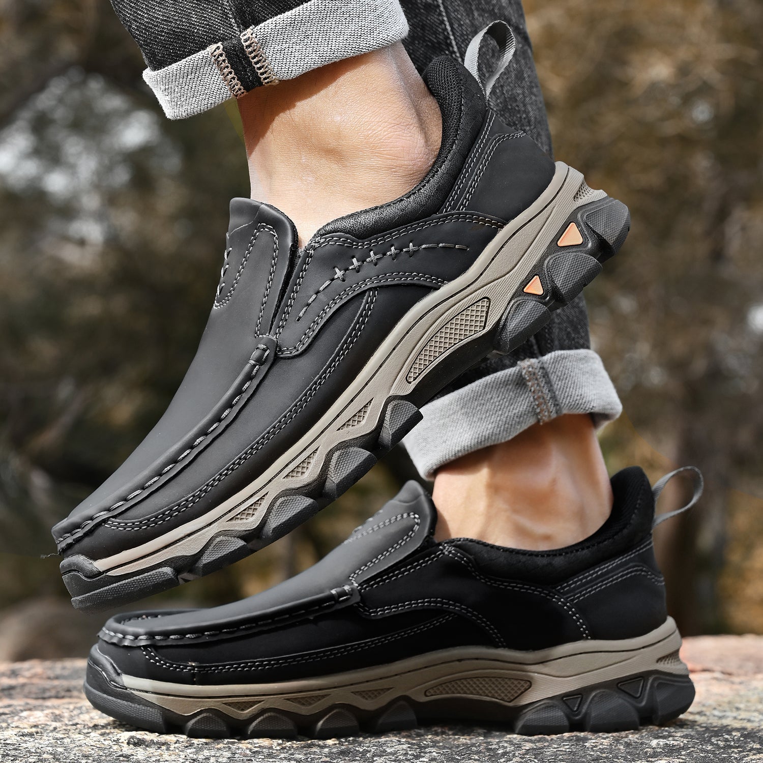 Pantofi ortopedici pentru bărbați, slip-on, din piele, casual, pentru mers pe jos