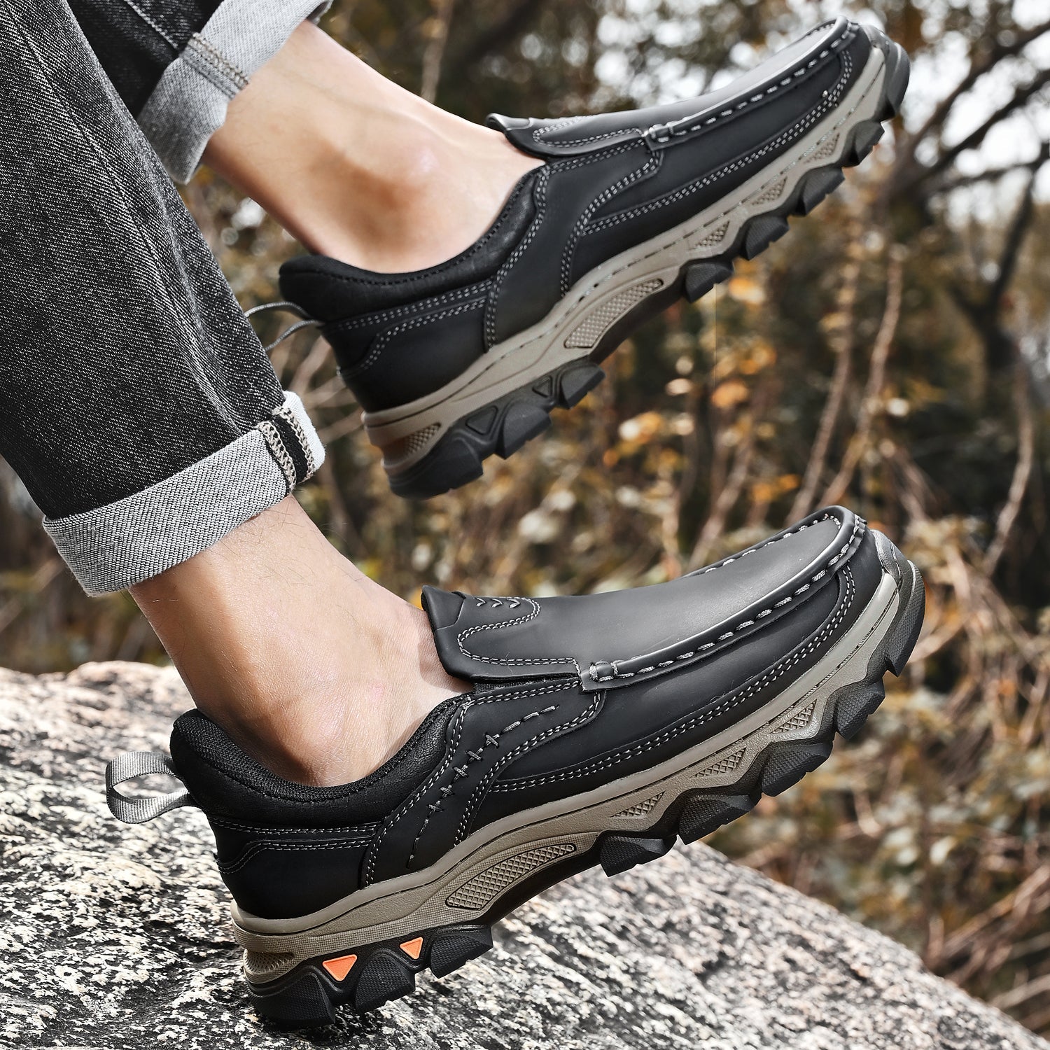 Pantofi ortopedici pentru bărbați, slip-on, din piele, casual, pentru mers pe jos