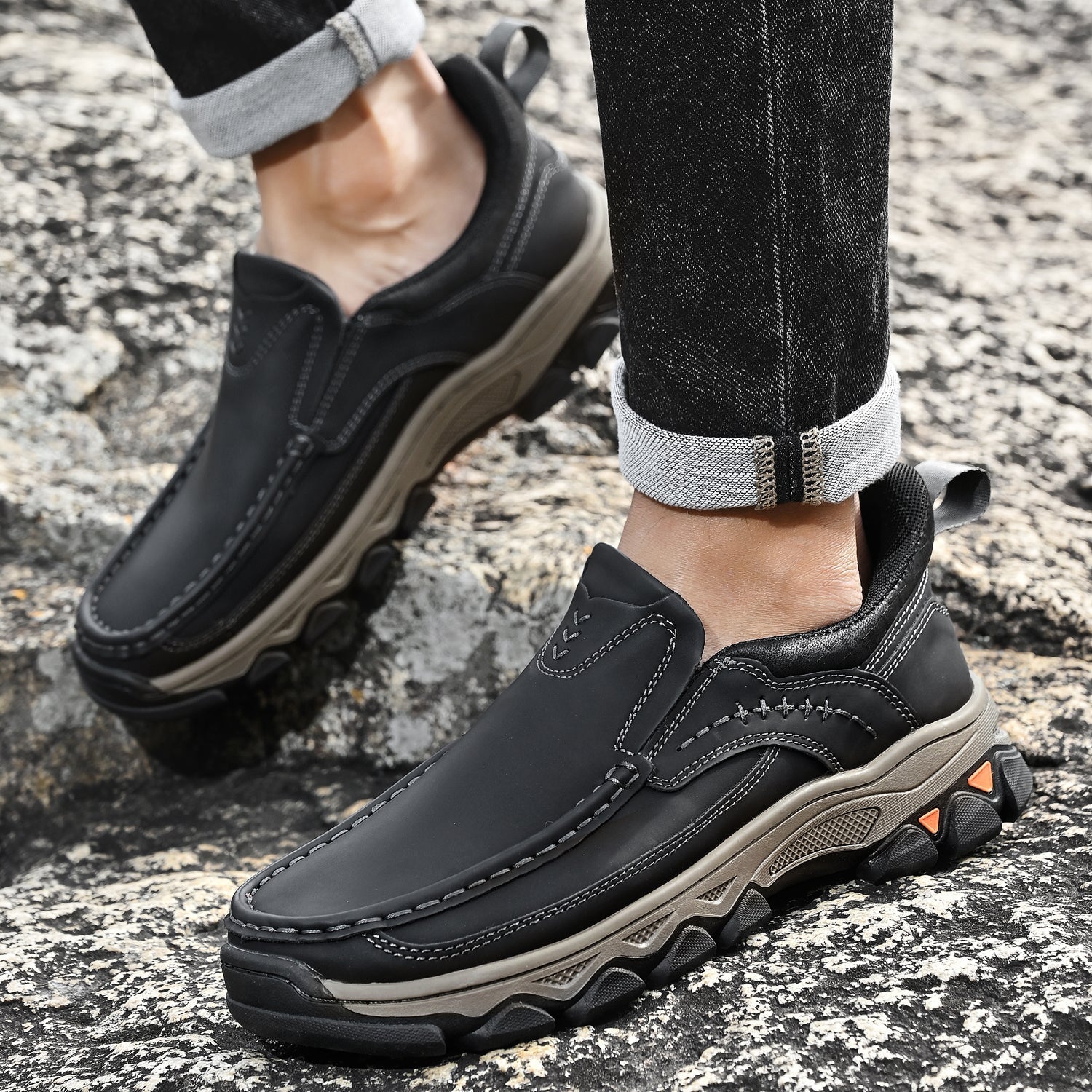 Pantofi ortopedici pentru bărbați, slip-on, din piele, casual, pentru mers pe jos