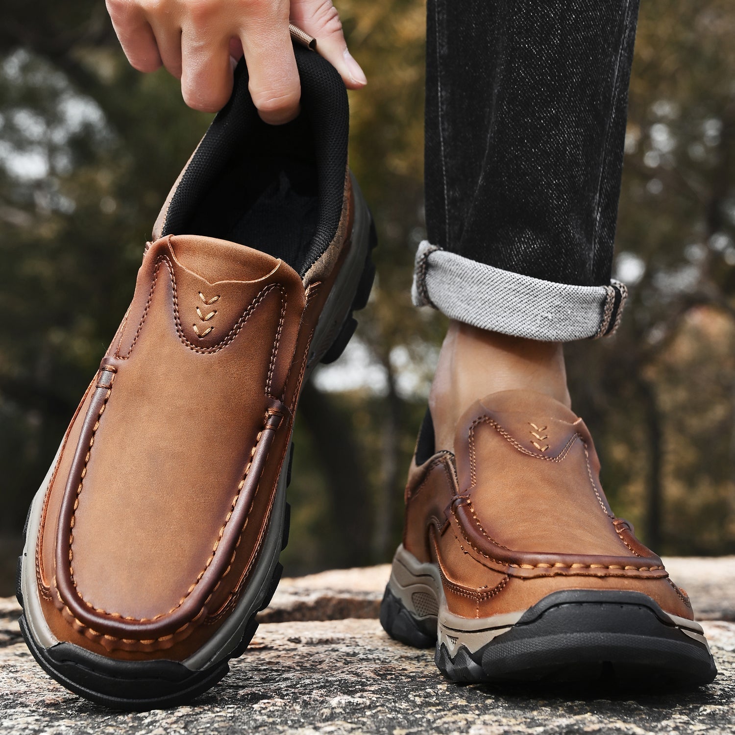 Pantofi ortopedici pentru bărbați, slip-on, din piele, casual, pentru mers pe jos