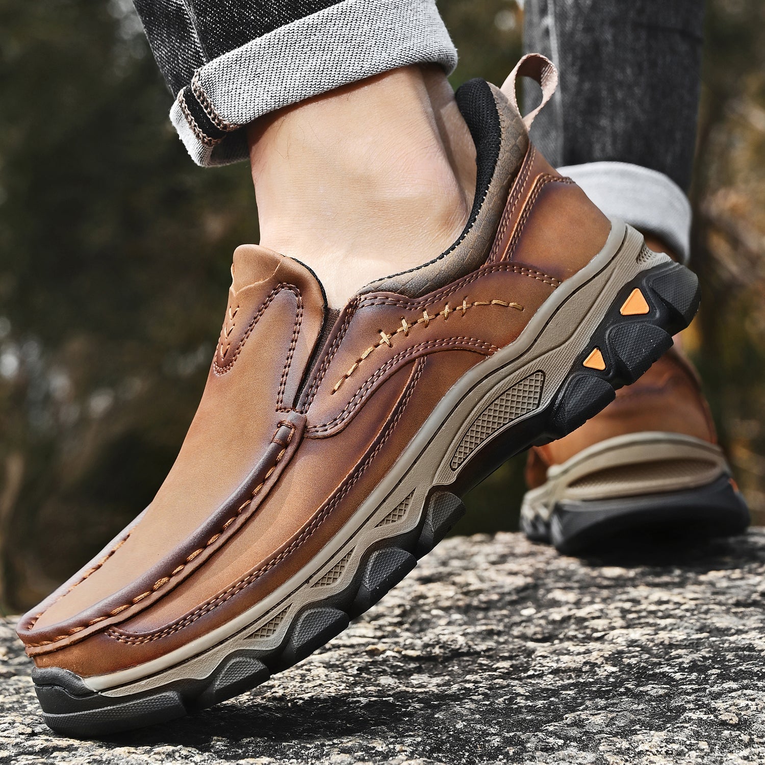 Pantofi ortopedici pentru bărbați, slip-on, din piele, casual, pentru mers pe jos