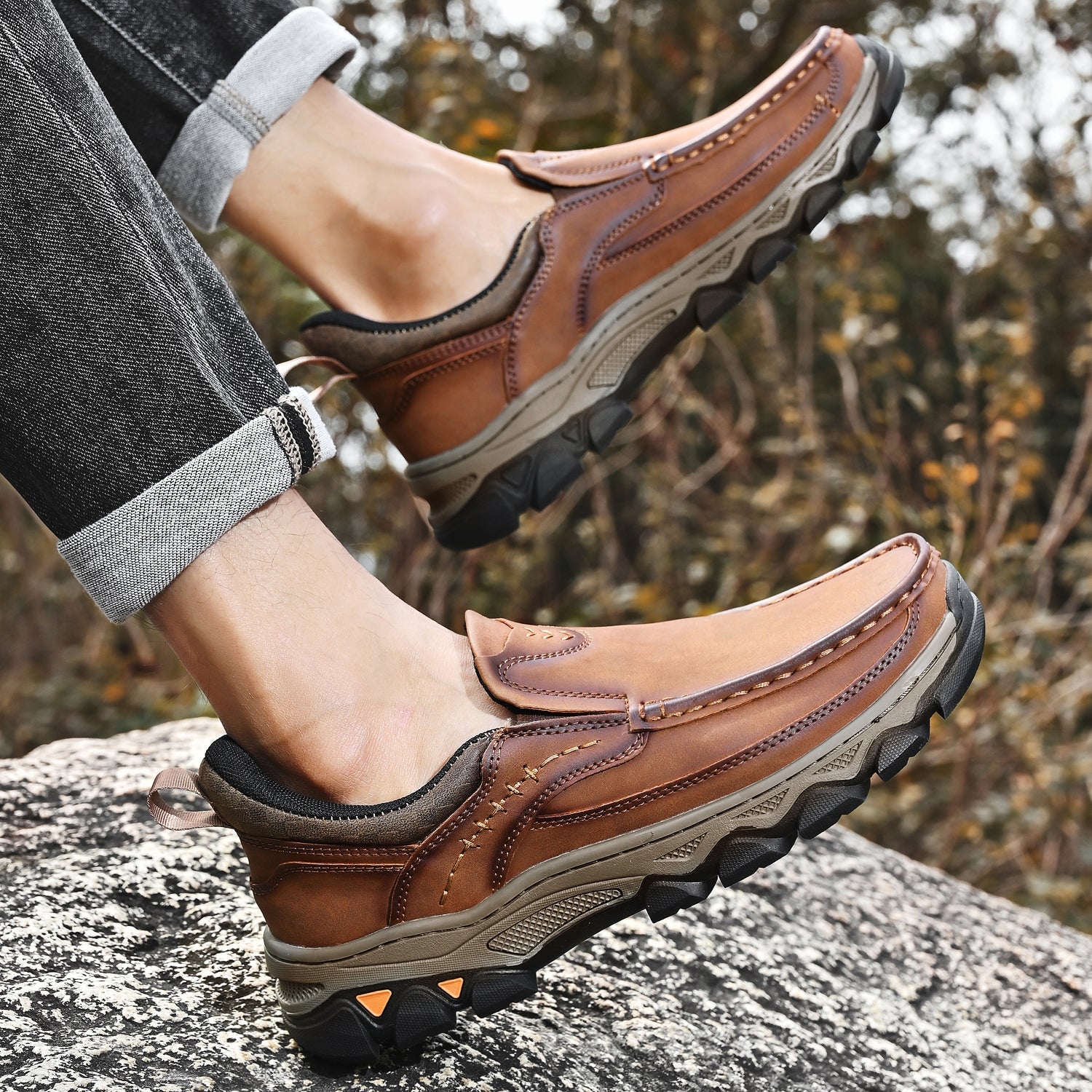 Pantofi ortopedici pentru bărbați, slip-on, din piele, casual, pentru mers pe jos
